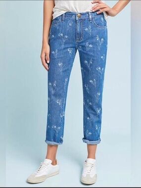 Current/Elliott The Fling Floral Print Relaxed Straight Mid Rise Jeans Womens 26